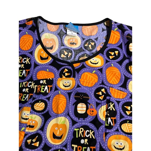 Halloween HQ Scrub Top Trick or Treat Pumpkins Cat Size M - Picture 3 of 11